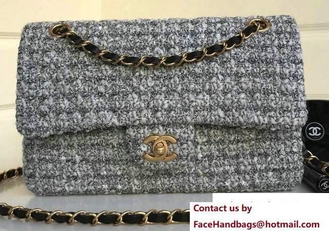 Chanel Tweed Classic Flap Bag A1112 Gray 2018