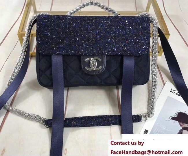 Chanel Tweed and Nylon Astronaut Essentials Flap Bag Navy Blue 2017