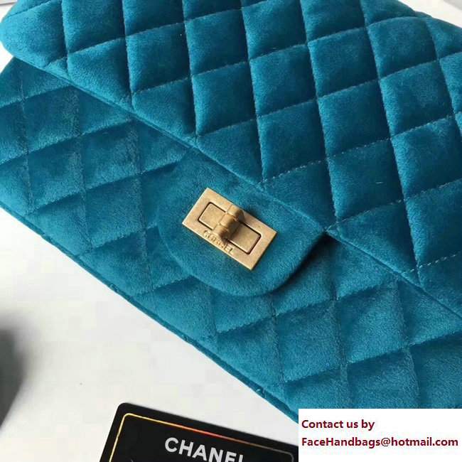 Chanel Velvet 2.55 Reissue Size 225 Flap Bag Peacock Blue 2017 - Click Image to Close
