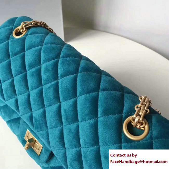 Chanel Velvet 2.55 Reissue Size 225 Flap Bag Peacock Blue 2017
