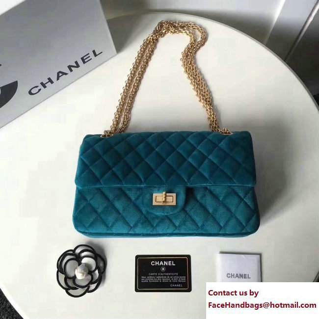 Chanel Velvet 2.55 Reissue Size 225 Flap Bag Peacock Blue 2017