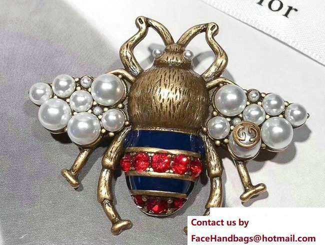 Gucci Bee Brooch With Crystals And Pearls 491611