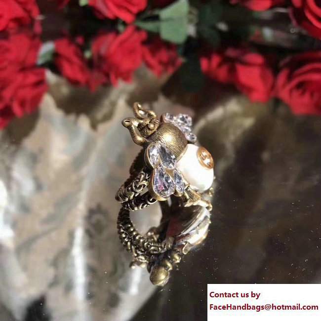 Gucci Bee Ring With Crystals And Pearl 493990