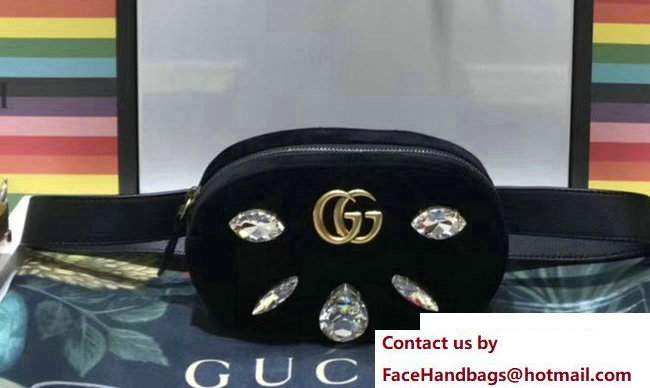 Gucci Chevron Velvet GG Marmont Belt Bag 476434 Black 2017