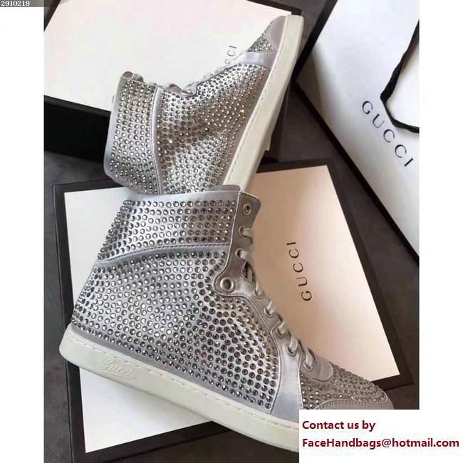 Gucci Crystal Embellished Sneakers Gray 2017