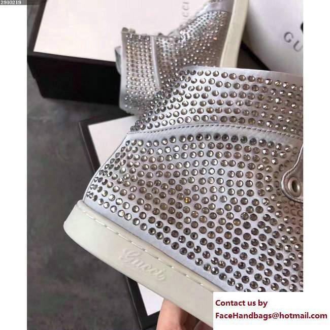 Gucci Crystal Embellished Sneakers Gray 2017 - Click Image to Close