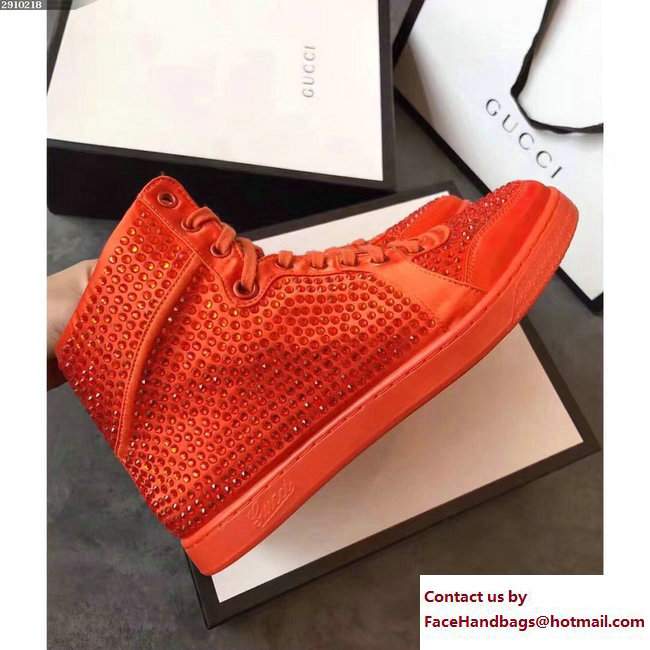 Gucci Crystal Embellished Sneakers Orange 2017 - Click Image to Close