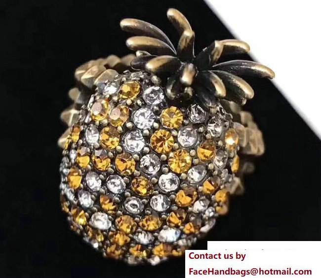 Gucci Crystal Studded Pineapple Ring In Metal 503980