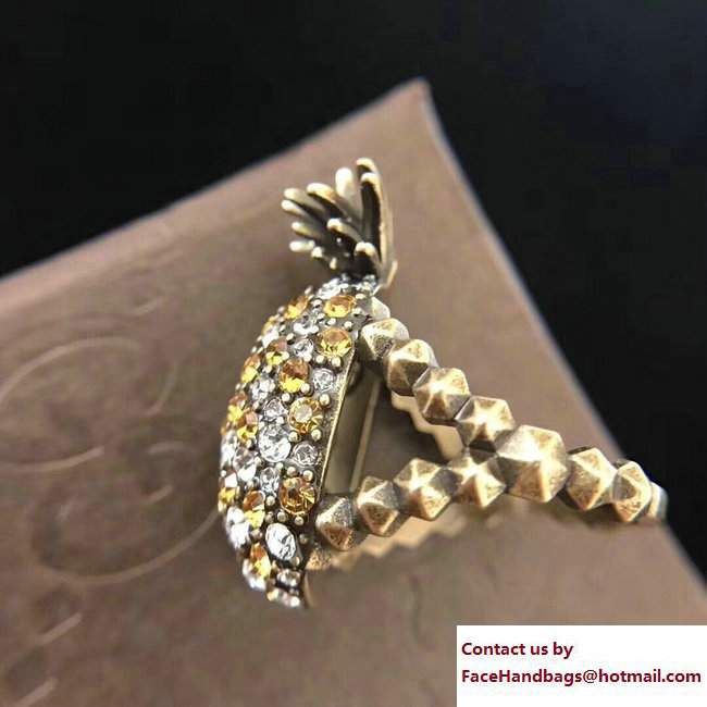 Gucci Crystal Studded Pineapple Ring In Metal 503980 - Click Image to Close