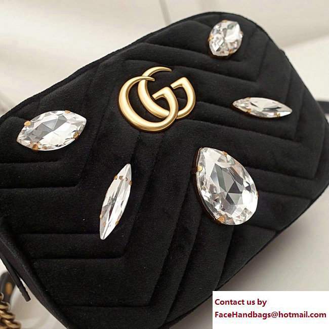 Gucci Crystals GG Marmont Chevron Velvet Mini Camera Bag 448065 Black 2017