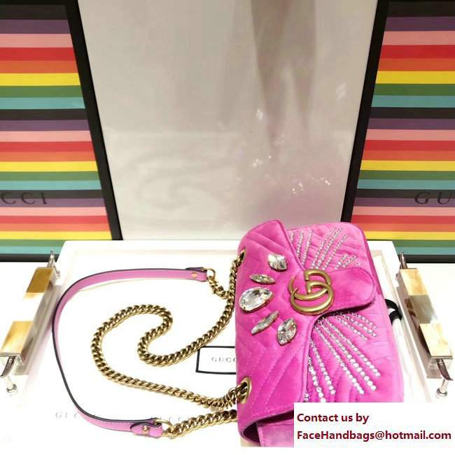 Gucci Crystals GG Marmont Velvet Small Chain Shoulder Bag 443497 Pink 2017 - Click Image to Close