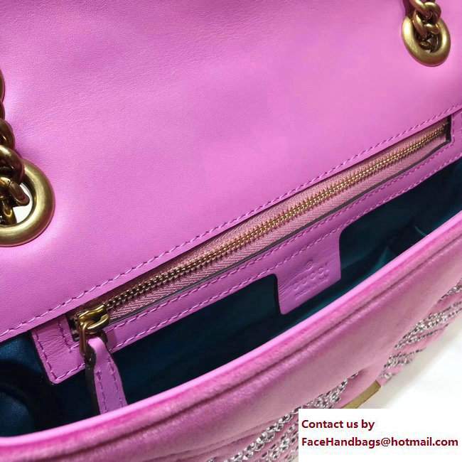 Gucci Crystals GG Marmont Velvet Small Chain Shoulder Bag 443497 Pink 2017