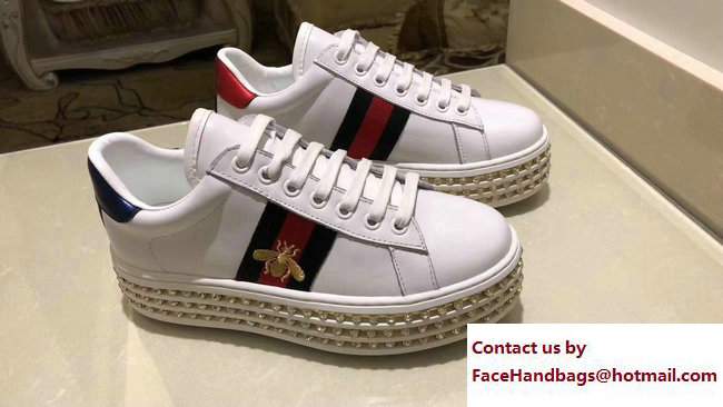 Gucci Crystals Platform Web Ace Sneakers 505995 Bee White 2017 - Click Image to Close