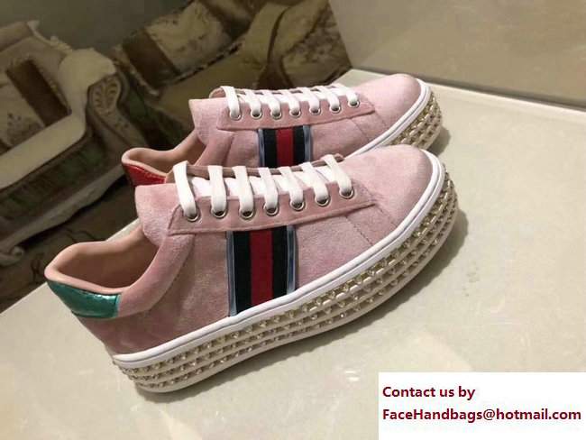 Gucci Crystals Platform Web Ace Sneakers 505995 Velvet Pink 2017 - Click Image to Close