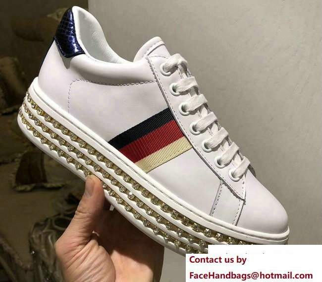 Gucci Crystals Platform Web Ace Sneakers 505995 White 2017
