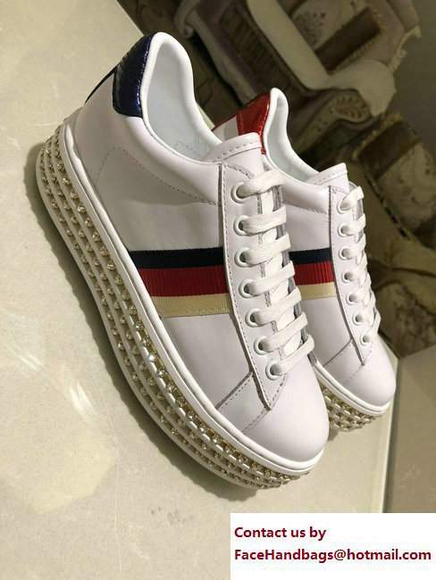 Gucci Crystals Platform Web Ace Sneakers 505995 White 2017