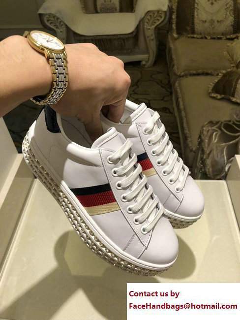 Gucci Crystals Platform Web Ace Sneakers 505995 White 2017 - Click Image to Close