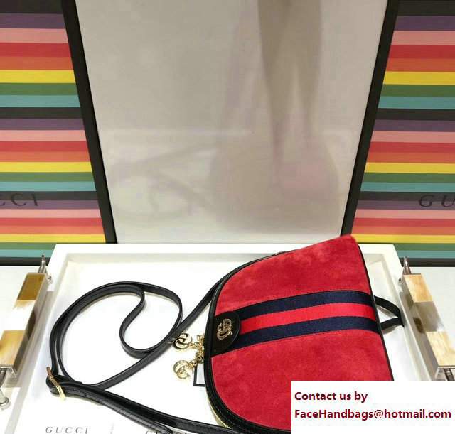 Gucci Domed Shape Ophidia GG Small Shoulder Bag 499621 Suede Red 2017 - Click Image to Close