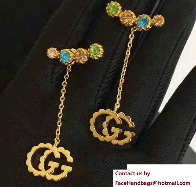 Gucci Double G Earrings Pendant With Multicolor Stones 481697