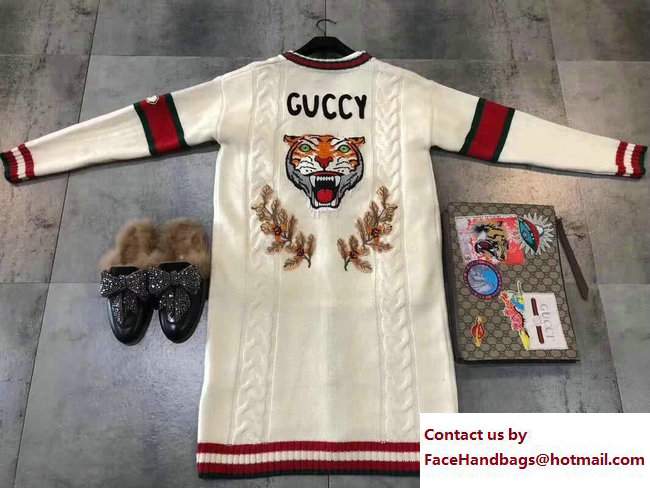 Gucci Embroidered Chunky Cable Knit Cardigan 507794 2018