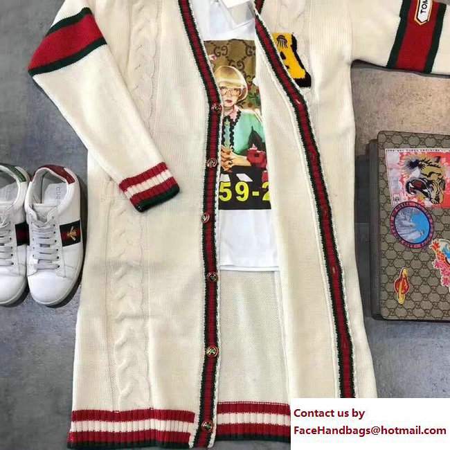 Gucci Embroidered Chunky Cable Knit Cardigan 507794 2018