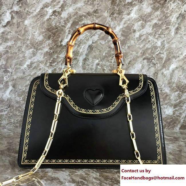 Gucci Frame Print Glossy Leather Top Handle Bag 495881 Black 2017