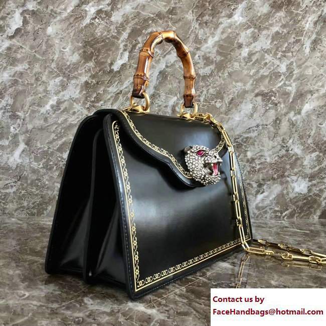 Gucci Frame Print Glossy Leather Top Handle Bag 495881 Black 2017