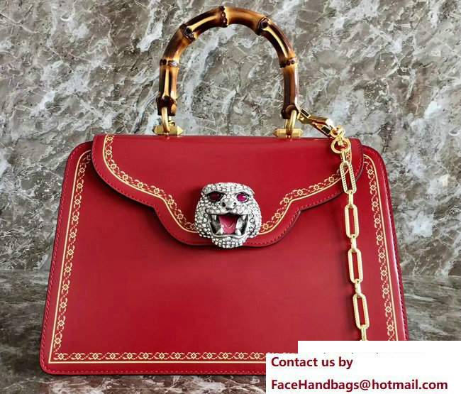 Gucci Frame Print Glossy Leather Top Handle Bag 495881 Red 2017