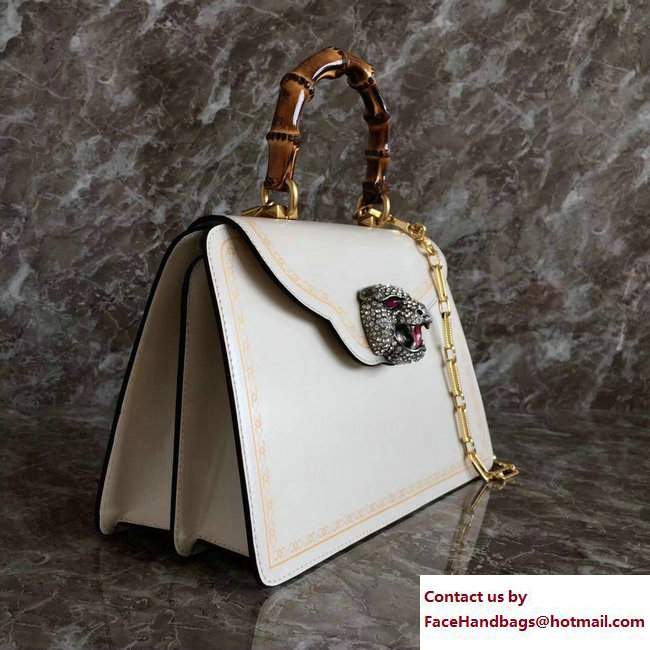 Gucci Frame Print Glossy Leather Top Handle Bag 495881 White 2017