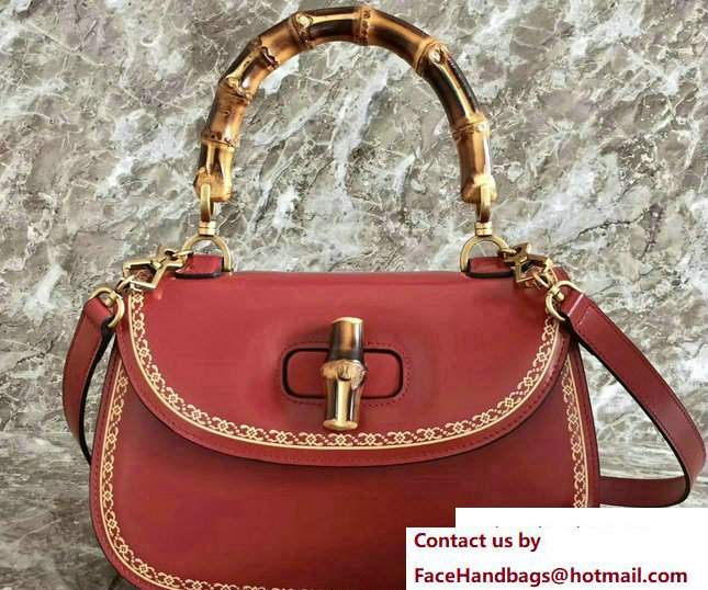 Gucci Frame Print Round Bamboo Top Handle Bag 488800 Red 2017