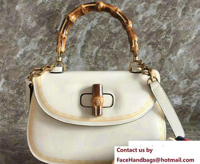 Gucci Frame Print Round Bamboo Top Handle Bag 488800 White 2017 - Click Image to Close