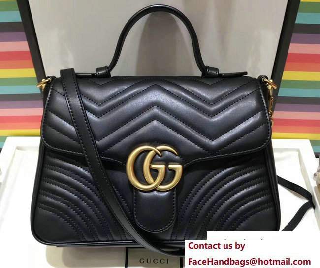 Gucci GG Marmont Matelasse Chevron Small Top Handle Bag 498110 Black 2017 - Click Image to Close