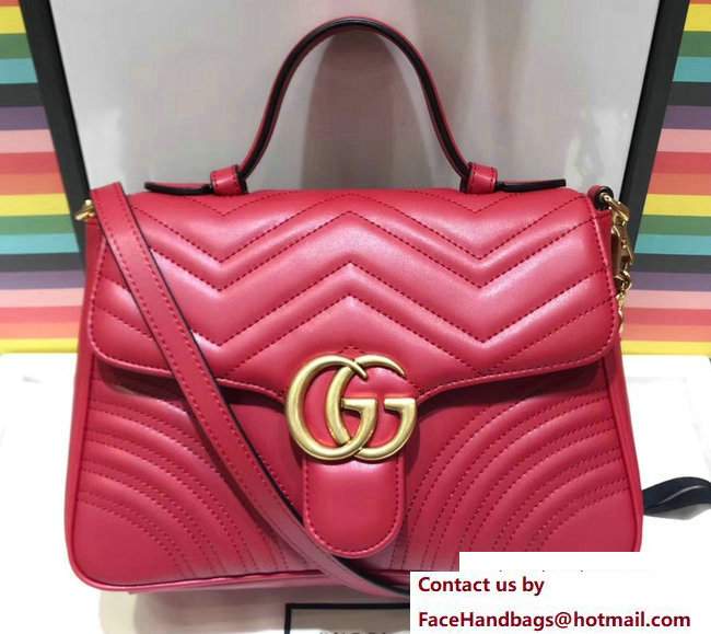Gucci GG Marmont Matelasse Chevron Small Top Handle Bag 498110 Red 2017 - Click Image to Close