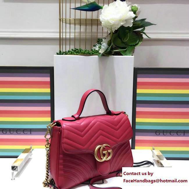 Gucci GG Marmont Matelasse Chevron Small Top Handle Bag 498110 Red 2017 - Click Image to Close