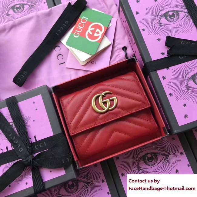 Gucci GG Marmont Matelasse Chevron Wallet 474802 Red 2017