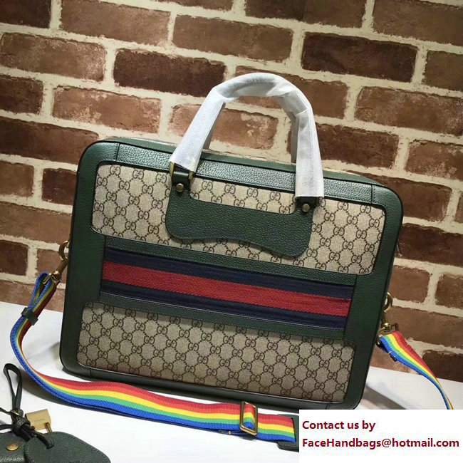 Gucci GG Supreme Briefcase Bag With Web 484663 Green 2017 - Click Image to Close