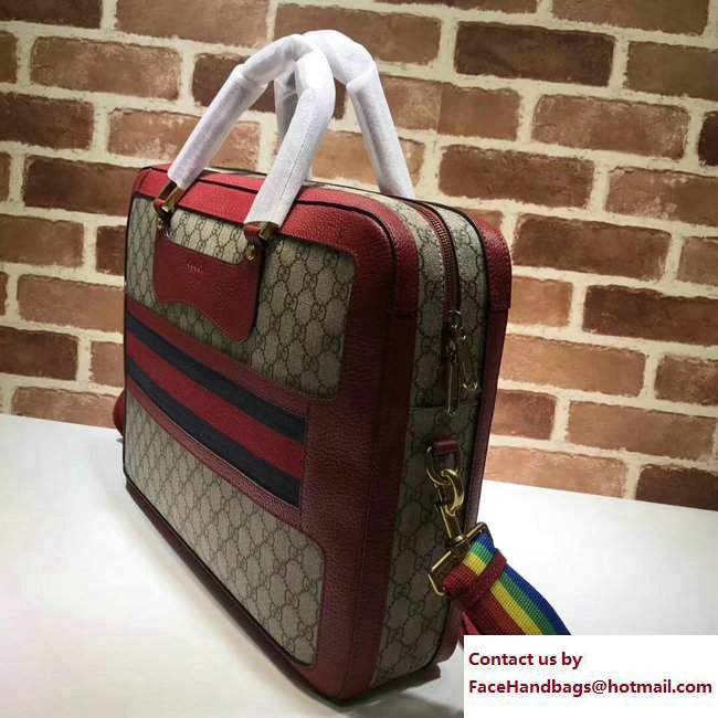 Gucci GG Supreme Briefcase Bag With Web 484663 Red 2017 - Click Image to Close