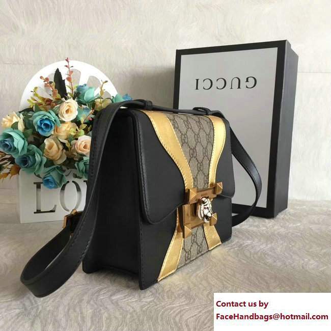 Gucci GG Supreme and Leather Osiride Small Shoulder Bag 497995 Black/Gold 2018 - Click Image to Close