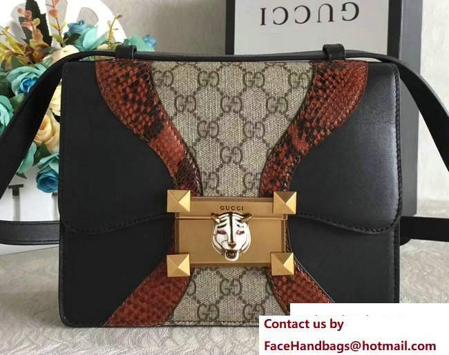 Gucci GG Supreme and Leather Osiride Small Shoulder Bag 497995 Black/Snake 2018 - Click Image to Close