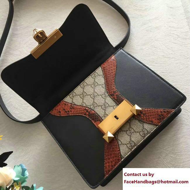 Gucci GG Supreme and Leather Osiride Small Shoulder Bag 497995 Black/Snake 2018 - Click Image to Close