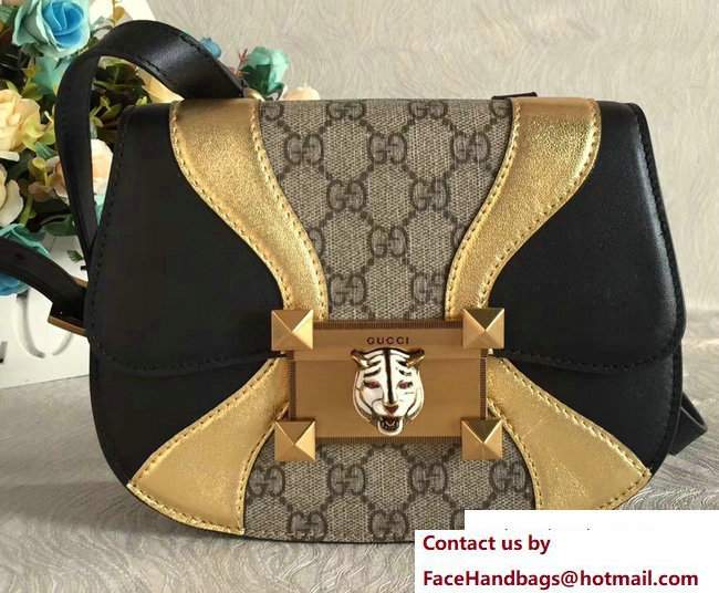 Gucci GG Supreme and Leather Osiride Small Shoulder Bag 500781 Black/Gold 2018 - Click Image to Close