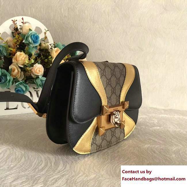 Gucci GG Supreme and Leather Osiride Small Shoulder Bag 500781 Black/Gold 2018 - Click Image to Close