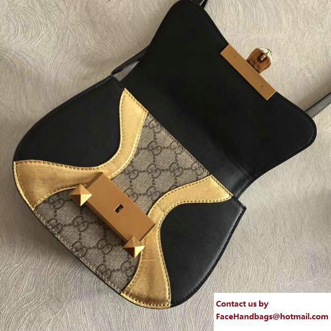 Gucci GG Supreme and Leather Osiride Small Shoulder Bag 500781 Black/Gold 2018