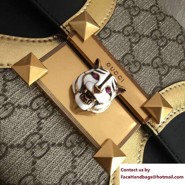 Gucci GG Supreme and Leather Osiride Small Top Handle Bag 497996 Black/Gold 2018