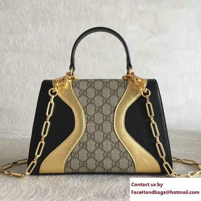 Gucci GG Supreme and Leather Osiride Small Top Handle Bag 497996 Black/Gold 2018 - Click Image to Close