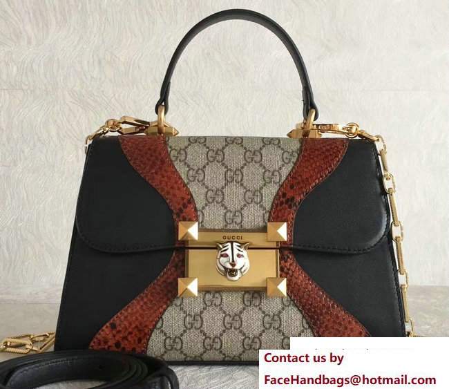 Gucci GG Supreme and Leather Osiride Small Top Handle Bag 497996 Black/Snake 2018 - Click Image to Close