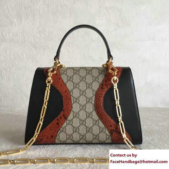 Gucci GG Supreme and Leather Osiride Small Top Handle Bag 497996 Black/Snake 2018