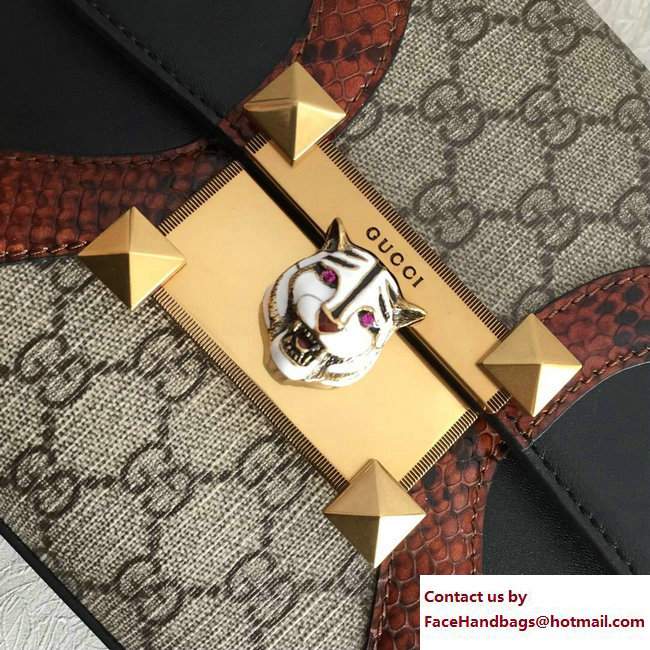 Gucci GG Supreme and Leather Osiride Small Top Handle Bag 497996 Black/Snake 2018