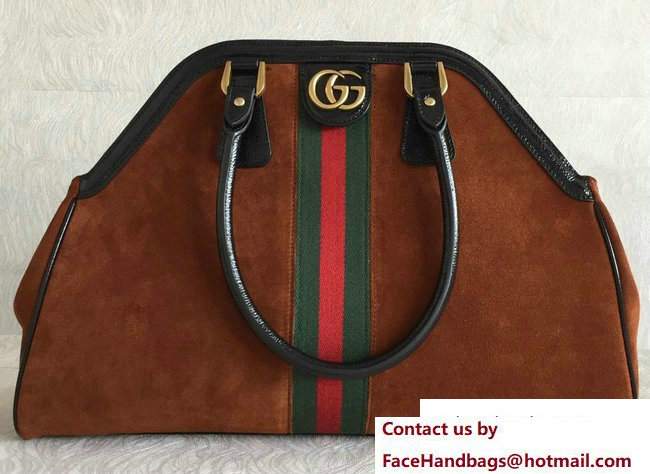 Gucci GG Tote Bag 501015 Web Suede Brown Spring 2018 - Click Image to Close