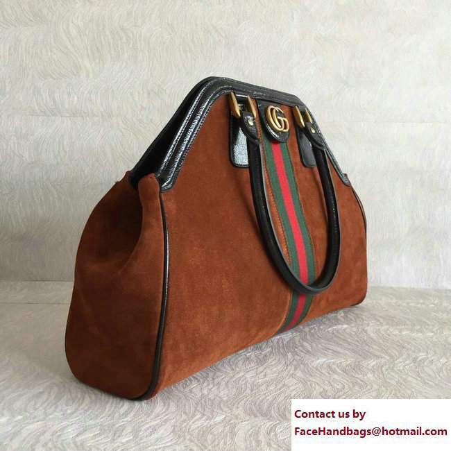 Gucci GG Tote Bag 501015 Web Suede Brown Spring 2018